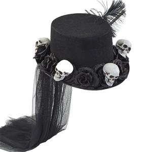 Steampunk White Skull Head and Black Rose Halloween Costume Top Hat J22863