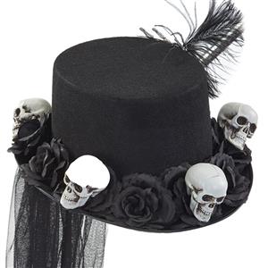 Steampunk White Skull Head and Black Rose Halloween Costume Top Hat J22863