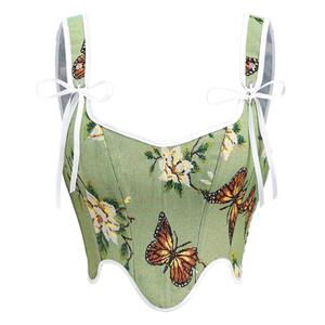 Outerwear Corset for Women, Fashion Body Shaper, Womens Plastic Boned Corset, Plastic Boned Corset, Victorian Overbust Corset, Sexy Overbust Corset, Women's Butterfly Vintage Printed Lace-up 13 Plastic Boned Overbust Corset,#N23763