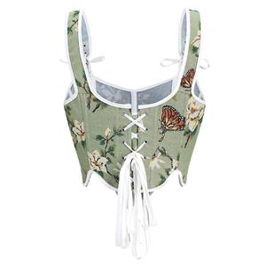 Women's Renaissance Corset Floral Underbust Corset Tops Vintage Boned Corset Belt N23763