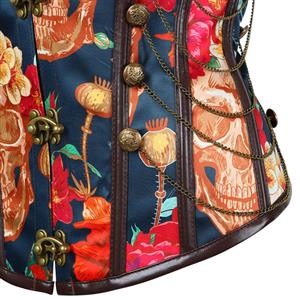 Steampunk Floral Print Steel Boned Busk Closure Strapless Outerwear Corset N20882