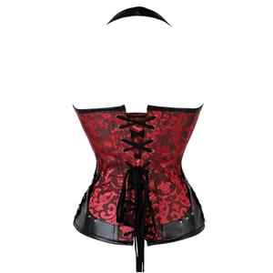 Women's Steampunk Gothic Red Steel Boned Jacquard Halter Overbust Corset N20893