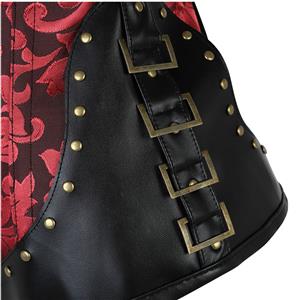 Women's Steampunk Gothic Red Steel Boned Jacquard Halter Overbust Corset N20893