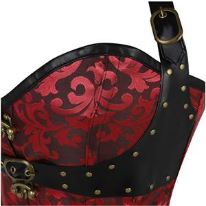 Women's Steampunk Gothic Red Steel Boned Jacquard Halter Overbust Corset N20893