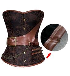 Steel Boned Retro Brown Jacquard Buckle Overbust Corset N10996