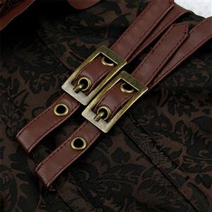 Steampunk Steel Boned Retro Brown Jacquard PU Leather Overbust Corset with a Little Defect N20175