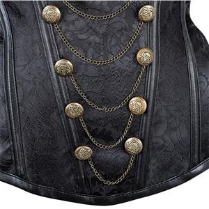 Steampunk Black High Neck Steel Boned Outerwear Corset With Short Sleeve Jacket N20890