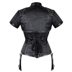 Steampunk Black High Neck Steel Boned Outerwear Corset With Short Sleeve Jacket N20890