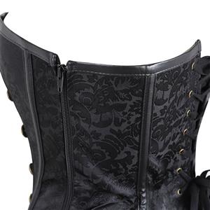 Steampunk Black High Neck Steel Boned Outerwear Corset With Short Sleeve Jacket N20890