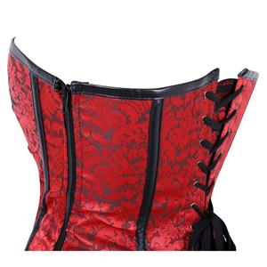 Steampunk Red High Neck Steel Boned Outerwear Corset With Short Sleeve Jacket N20891