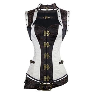 SteamPunk Steel Boned Corset for Women, Gothic Retro Overbust Corset,Outerwear Overbust Steel Boned Corset,Brown Corset Steampunk,Plus Size Corset,Halloween costumes, #N11349