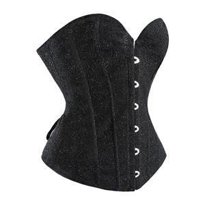 Black Sequin Vintage Corset Top - Adjustable Front Lace-Up Bustier with Heart Neckline for Christmas Party N237848