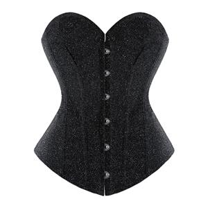 Black Sequin Vintage Corset Top - Adjustable Front Lace-Up Bustier with Heart Neckline for Christmas Party N237848