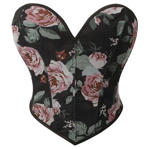 Strapless Corset Top, Floral Pattern, Vintage Style, Body Shaper, Pink Roses, Elegant Top, Women's Fashion, Shapewear, Comfortable Fabric, Durable Design #N23758