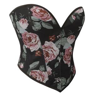 Strapless Floral Corset Top - Elegant Vintage Style Body Shaper with Pink Roses N23758