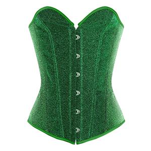 Women's Strapless Green 12 Plastic Boned Shiny Overbust Corset Top N20961