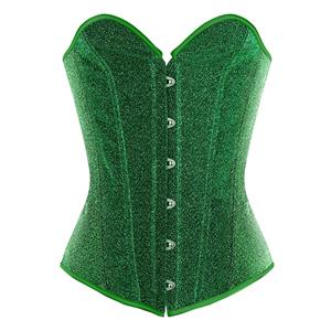 Shiny Overbust Corset, Burlesque Corset for Women, Sexy Plastic Bone Corsets, Green Women's Sexy Corset, Strapless Overbust Corset Top,Women's Overbust Corset, #N20961