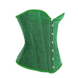 Women's Strapless Green 12 Plastic Boned Shiny Overbust Corset Top N20961