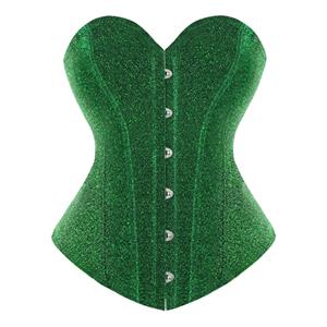Green Sequin Christmas Corset - Vintage Boned Bustier with Front Lace-Up for Holiday Party N237847