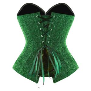 Green Sequin Christmas Corset - Vintage Boned Bustier with Front Lace-Up for Holiday Party N237847