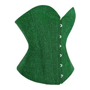 Green Sequin Christmas Corset - Vintage Boned Bustier with Front Lace-Up for Holiday Party N237847