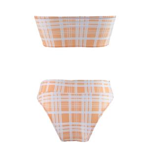 Sexy Orange Strapless Plaid Beachwear Bikini Set N17954
