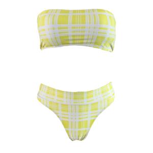 Sexy Yellow Strapless Plaid Beachwear Bikini Set N17955