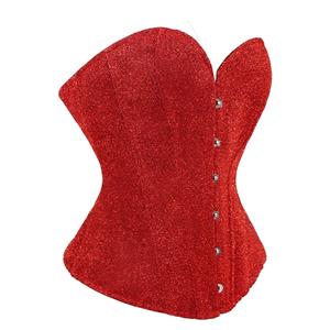 Red Sequin Christmas Corset Top - Vintage Bustier with Front Lace-Up for Holiday Party N237846