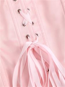 Strapless Vintage Corset in Pink with Back Lace-Up, Pearl & Bow Detail N23847