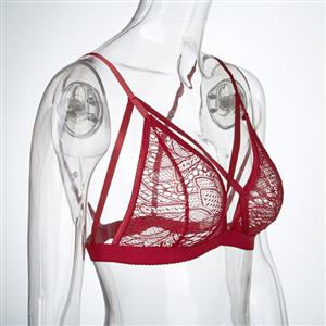 Sexy Red Strappy See-through Hollow Out Floral Lace Lingerie Bra N16456