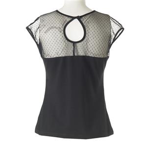 Black Studded Mesh Splice T-shirt N11866