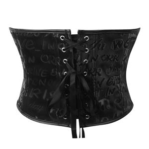 Stylish Black Heart-Shaped Corset with Embossed Words N23757