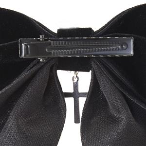 Gothic Lolita Bowknot Cross Gear Hairclip Halloween Hair Accessory J22974
