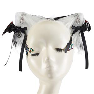 Lolita Headwear, Gothic Style Multi Headwear, Fashion Black Hair Ornament for Women, Vintage Hair Ornament, Casual Headwear, Gothic Lovely Lolita Lint Rabbit Ear Headwear, Halloween Hair Accessories, #J22973