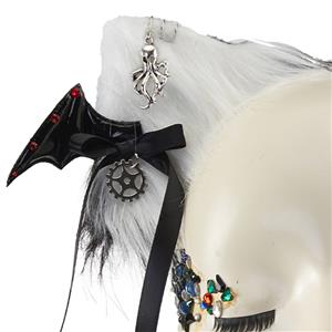 Gothic Lolita Lint Cat Ear Bat Diamond Edge Clamp Halloween Hair Accessory J22973