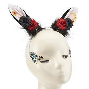 Gothic Lolita Lint Rabbit Ear Diamond Edge Clamp Halloween Hair Accessory J22972