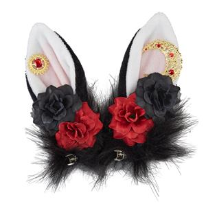 Gothic Lolita Lint Rabbit Ear Diamond Edge Clamp Halloween Hair Accessory J22972