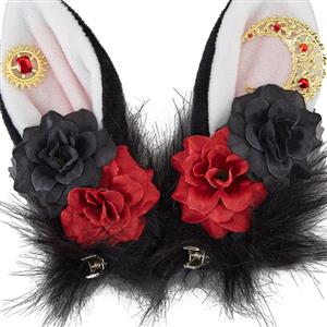 Gothic Lolita Lint Rabbit Ear Diamond Edge Clamp Halloween Hair Accessory J22972