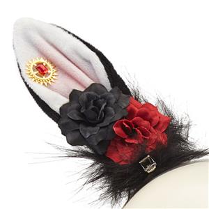 Gothic Lolita Lint Rabbit Ear Diamond Edge Clamp Halloween Hair Accessory J22972