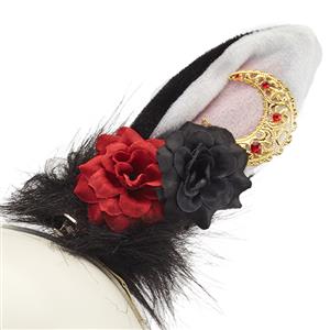 Gothic Lolita Lint Rabbit Ear Diamond Edge Clamp Halloween Hair Accessory J22972