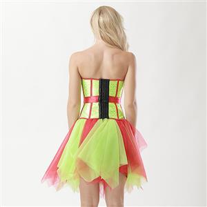 Women's 8 Plastic Boned Superhero Corset Tulle Petticoat Set Halloween Costume N15023