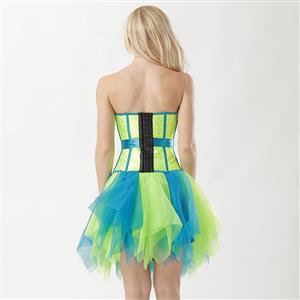 Women's 8 Plastic Boned Superhero Corset Tulle Petticoat Set Halloween Costume N15024