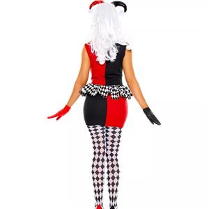 Sexy Supervillain Harley Joker Black and Red Clown Halloween Costume with Stockings N19555