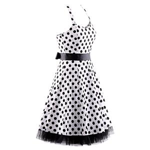 Vintage Sweetheart Neckline Halter Backless Polka Dot Casual Swing Knee-length Dress N14839