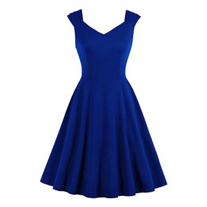 Vintage Solid Color Sweetheart Neckline Wide Shoulder Straps Party Swing Dress N20133