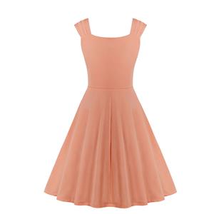Vintage Solid Color Sweetheart Neckline Wide Shoulder Straps Party Swing Dress N20134