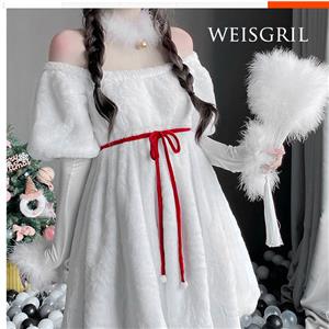 Ladies Christmas Dress Costume, Mrs Santa Clause Costume, Faux Fur Christmas Costume, Xmas Costume,Sweetheart Cutie White Velvet Christmas Miss Costume  #XT22544