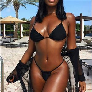 Sexy Black Low Cut Three-Point Beachwear Plus Size Bikini Lingerie Set N17487