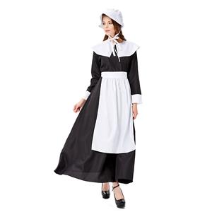 4pcs Traditional Housemaid Apron Long Dress Adult Halloween Cosplay Costume N19429