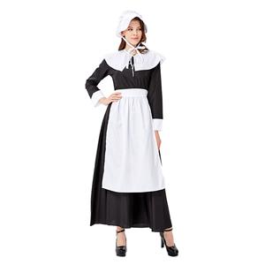 4pcs Traditional Housemaid Apron Long Dress Adult Halloween Cosplay Costume N19429